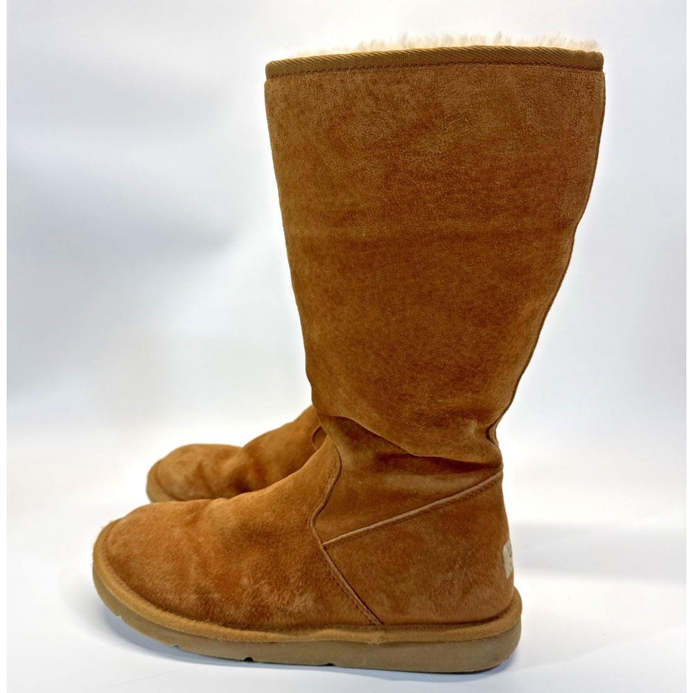 UGG Australia Sunset Boot Women 9 Chestnut Tan Tall Suede Side Zip F3008H Y2K